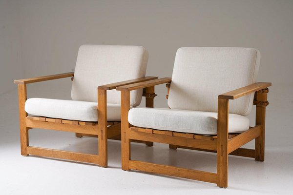 Mid-Century Scandinavian Lounge Chairs in Oak and Leather by Nils Roth, 1960s, Set of 2-FM-2035118