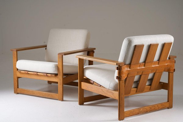 Mid-Century Scandinavian Lounge Chairs in Oak and Leather by Nils Roth, 1960s, Set of 2-FM-2035118