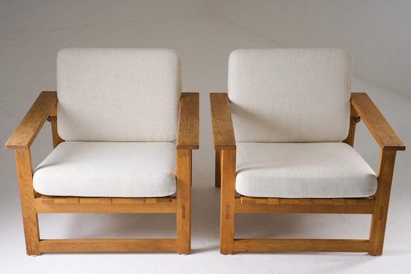 Mid-Century Scandinavian Lounge Chairs in Oak and Leather by Nils Roth, 1960s, Set of 2-FM-2035118