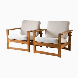 Mid-Century Scandinavian Lounge Chairs in Oak and Leather by Nils Roth, 1960s, Set of 2-FM-2035118