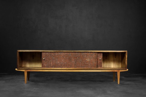 Mid-Century Scandinavian Modern Birch Sideboard with Copper Relief on the Front, 1960s-ZAA-1758141