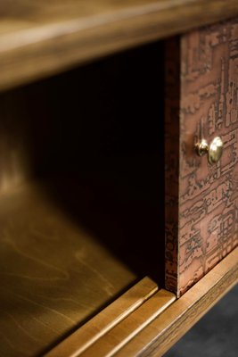 Mid-Century Scandinavian Modern Birch Sideboard with Copper Relief on the Front, 1960s-ZAA-1758141