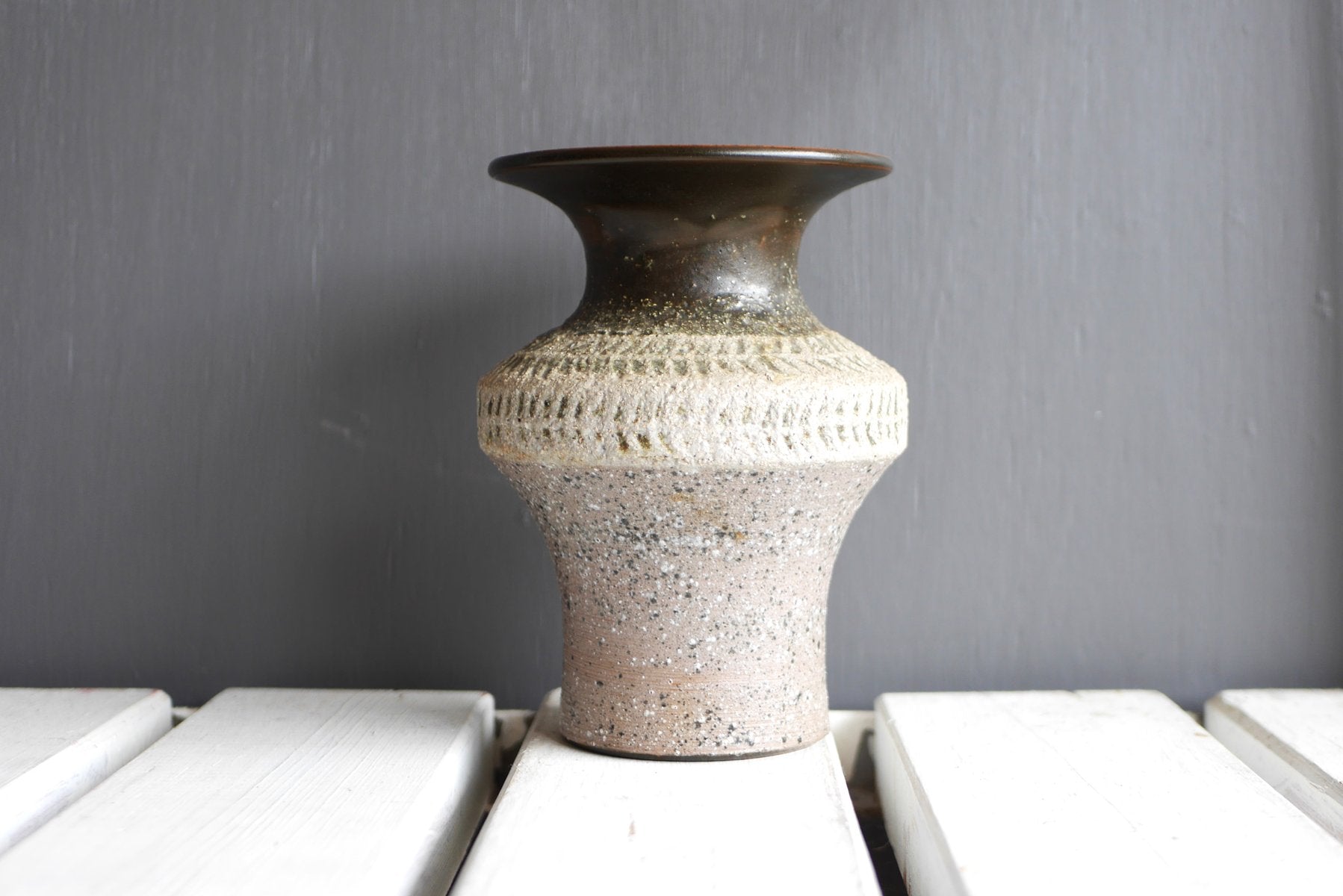 Mid-Century Scandinavian Modern Brutalist Art Pottery Vase by Thomas Hellström for Nittsjö, Sweden