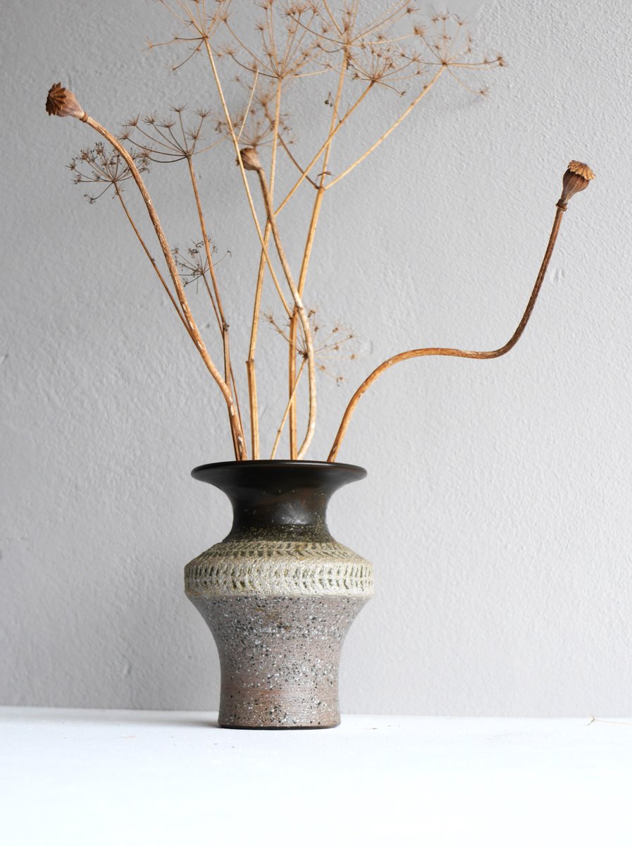 Mid-Century Scandinavian Modern Brutalist Art Pottery Vase by Thomas Hellström for Nittsjö, Sweden