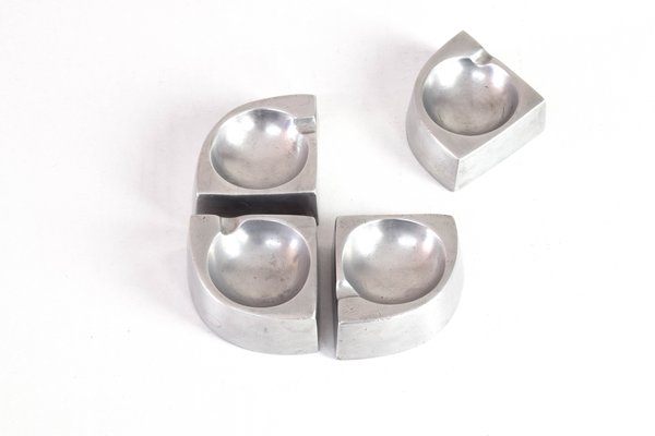 Mid-Century Scandinavian Modern Handcrafted Aluminum Four Piece Ashtray by Giancarlo Piretti for Castelli / Anonima Castelli, 1960s-IJF-1179374