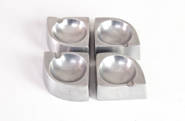 Mid-Century Scandinavian Modern Handcrafted Aluminum Four Piece Ashtray by Giancarlo Piretti for Castelli / Anonima Castelli, 1960s-IJF-1179374