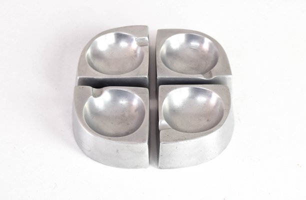 Mid-Century Scandinavian Modern Handcrafted Aluminum Four Piece Ashtray by Giancarlo Piretti for Castelli / Anonima Castelli, 1960s-IJF-1179374