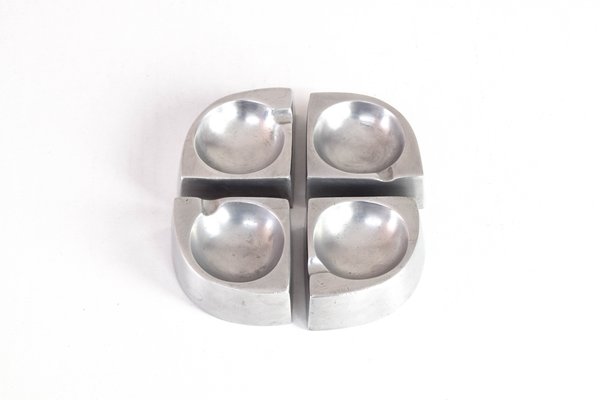 Mid-Century Scandinavian Modern Handcrafted Aluminum Four Piece Ashtray by Giancarlo Piretti for Castelli / Anonima Castelli, 1960s-IJF-1179374