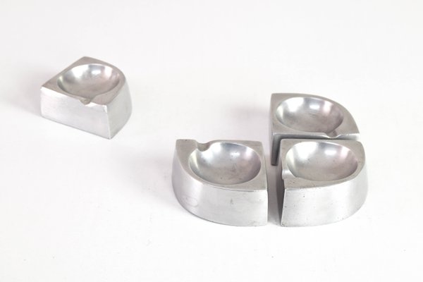 Mid-Century Scandinavian Modern Handcrafted Aluminum Four Piece Ashtray by Giancarlo Piretti for Castelli / Anonima Castelli, 1960s-IJF-1179374