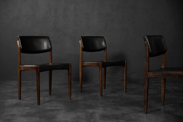 Mid-Century Scandinavian Modern Rosewood & Black Leather Chairs by H.W. Klein for Bramin, 1960s, Set of 3-ZAA-1798084