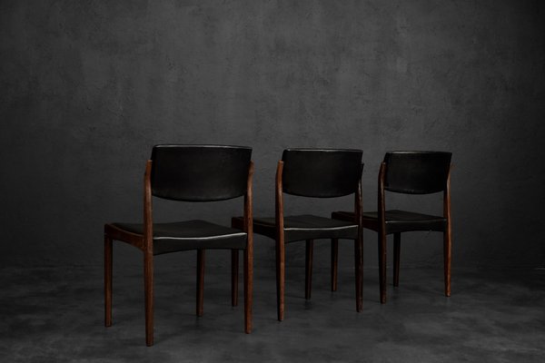 Mid-Century Scandinavian Modern Rosewood & Black Leather Chairs by H.W. Klein for Bramin, 1960s, Set of 3-ZAA-1798084