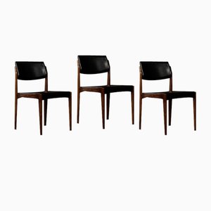 Mid-Century Scandinavian Modern Rosewood & Black Leather Chairs by H.W. Klein for Bramin, 1960s, Set of 3-ZAA-1798084