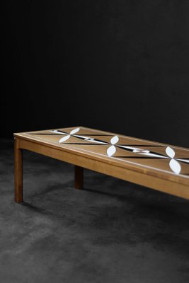 Mid-Century Scandinavian Modern Teak Long and Low Coffee Table with Hand-Painted Pattern on Top, 1960s-ZAA-1764644