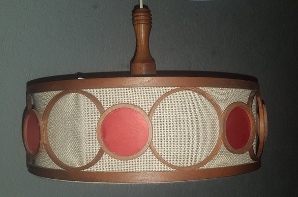 Mid-Century Scandinavian Pendant in Fabric and Teak-QDP-1769153