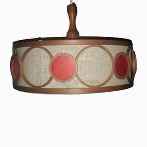 Mid-Century Scandinavian Pendant in Fabric and Teak-QDP-1769153