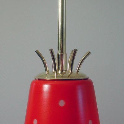 Mid-Century Scandinavian Red Glass and Brass Pendant, 1950s-OE-897853