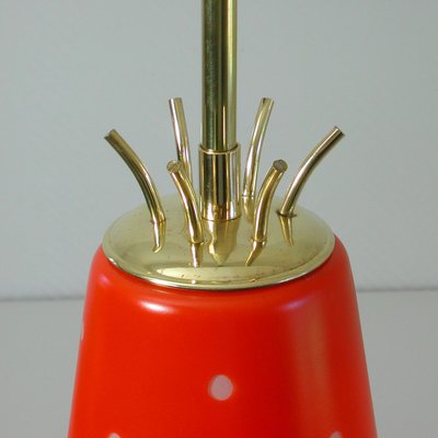 Mid-Century Scandinavian Red Glass and Brass Pendant, 1950s-OE-897853