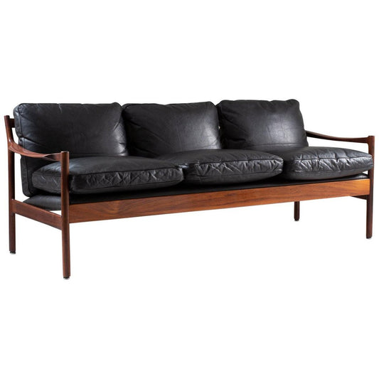 Mid-Century Scandinavian Rosewood & Leather Sofa by Torbjørn Afdal, 1960s