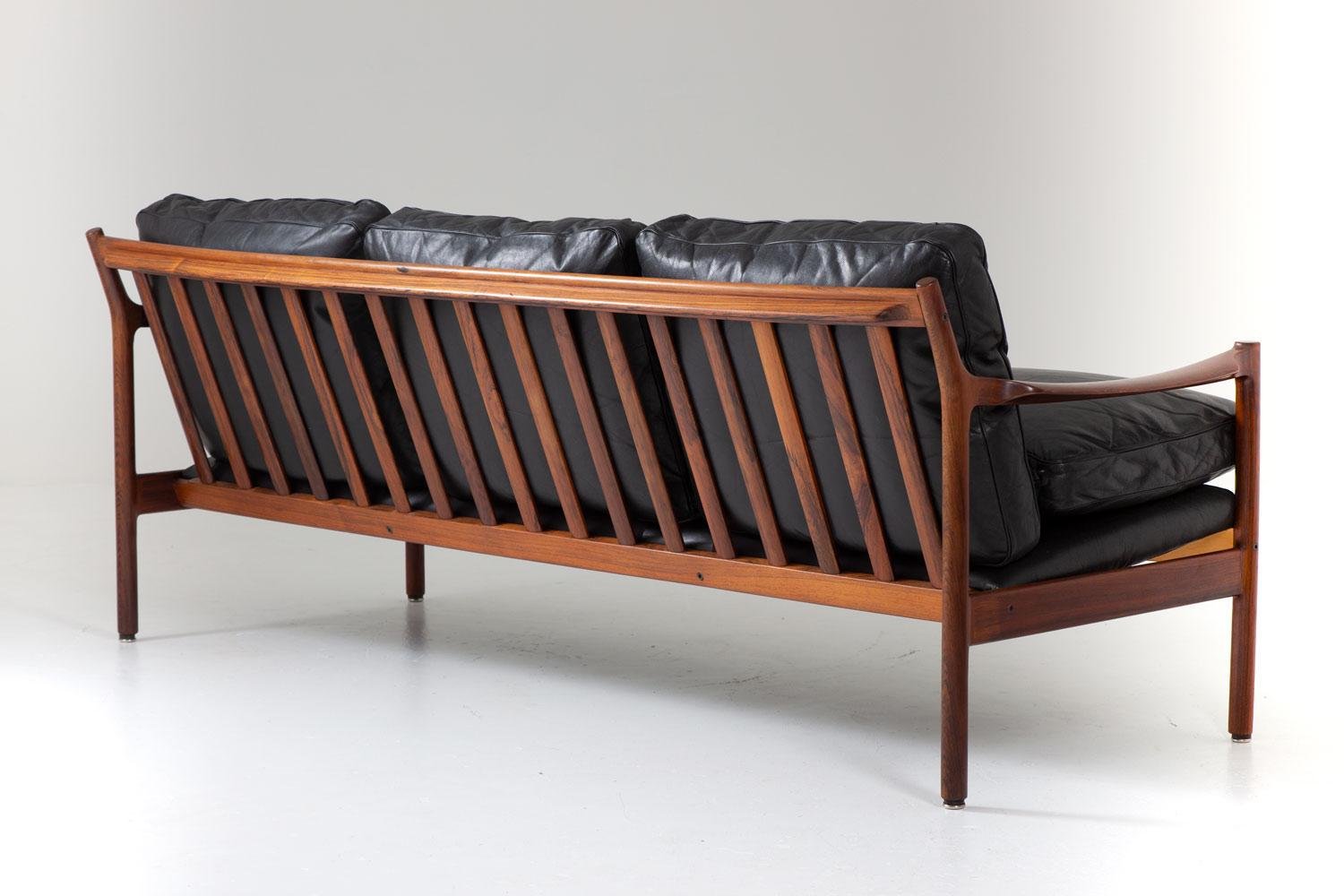 Mid-Century Scandinavian Rosewood & Leather Sofa by Torbjørn Afdal, 1960s