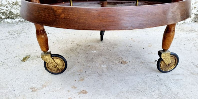 Mid-Century Scandinavian Round Teak Bar Cart, Italy, 1950s-PUG-988396