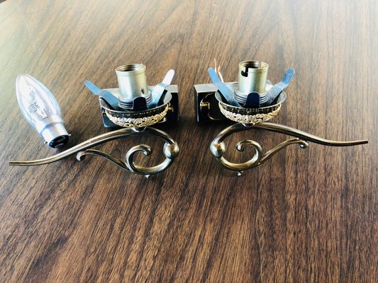 Mid-Century Scandinavian Style Brass & Opaline Sconces, Set of 2-OJT-928739