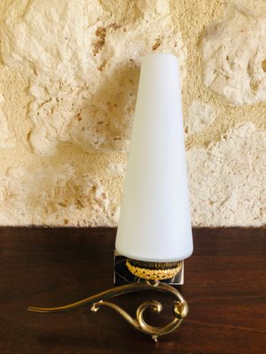 Mid-Century Scandinavian Style Brass & Opaline Sconces, Set of 2-OJT-928739