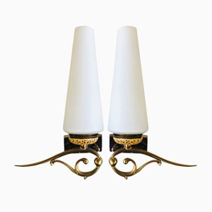 Mid-Century Scandinavian Style Brass & Opaline Sconces, Set of 2-OJT-928739