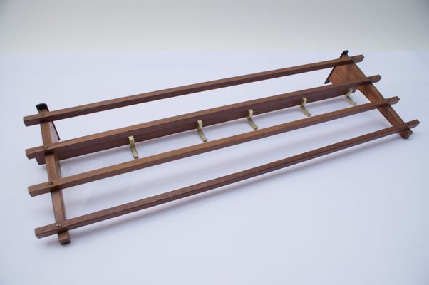 Mid-Century Scandinavian Teak and Brass Coat Rack, 1960s-KQB-554365