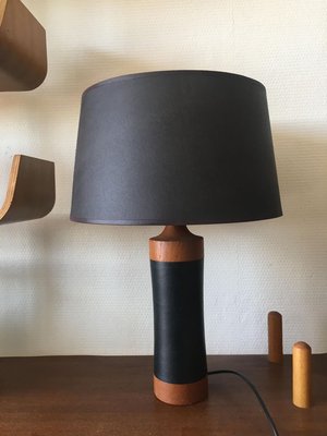 Mid-Century Scandinavian Teak and Leather Table Lamp, 1950s-DE-627405