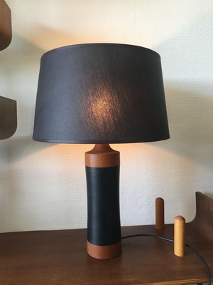 Mid-Century Scandinavian Teak and Leather Table Lamp, 1950s-DE-627405