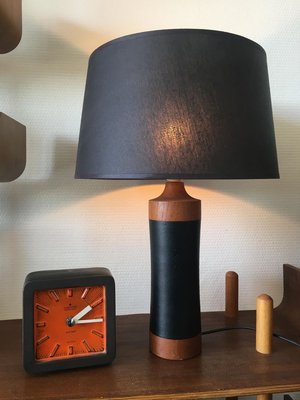 Mid-Century Scandinavian Teak and Leather Table Lamp, 1950s-DE-627405