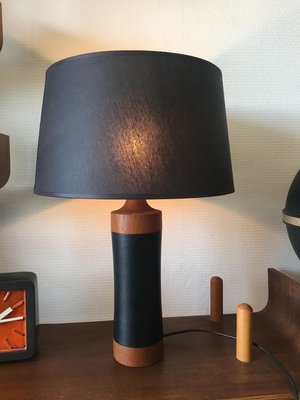 Mid-Century Scandinavian Teak and Leather Table Lamp, 1950s-DE-627405