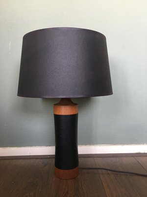 Mid-Century Scandinavian Teak and Leather Table Lamp, 1950s-DE-627405