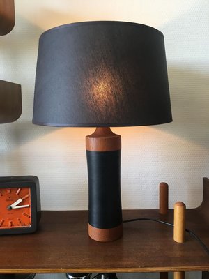 Mid-Century Scandinavian Teak and Leather Table Lamp, 1950s-DE-627405