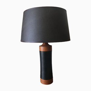 Mid-Century Scandinavian Teak and Leather Table Lamp, 1950s-DE-627405