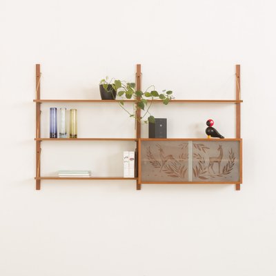 Mid-Century Scandinavian Teak Wall Unit with Glass Doors Cabinet, 1960s-UE-2036226