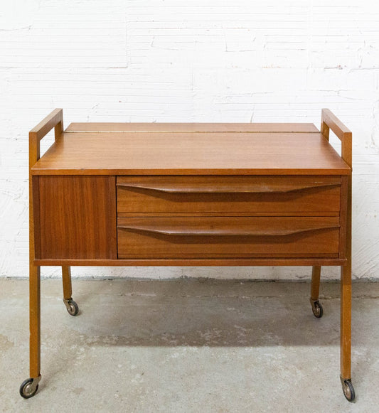 Mid-Century Scandinavian Teakwood Wheeled Side or End Table