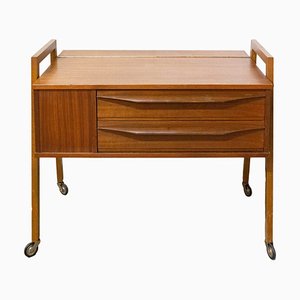 Mid-Century Scandinavian Teakwood Wheeled Side or End Table-RIU-1078169