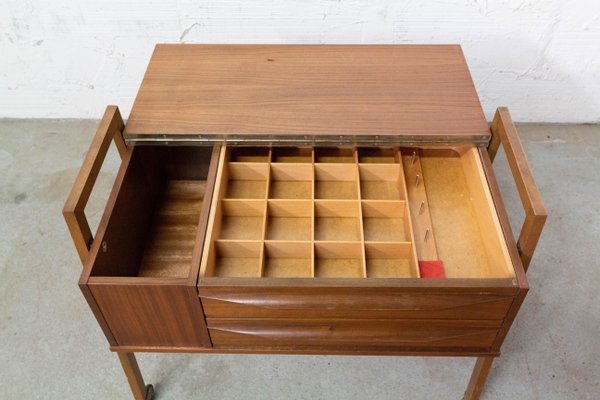 Mid-Century Scandinavian Teakwood Wheeled Side Table, 1960s-RIU-1425750