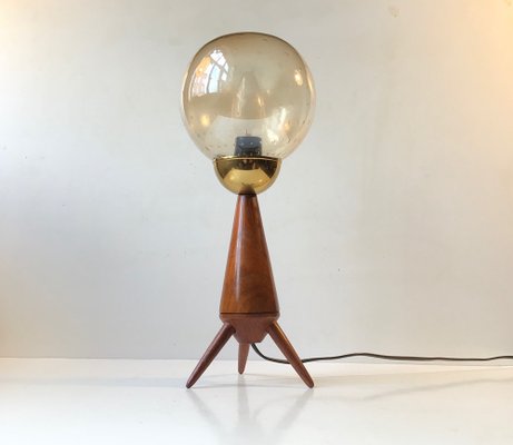 Mid-Century Scandinavian Tripod Table Lamp in Teak and Glass, 1960s-LCR-975991