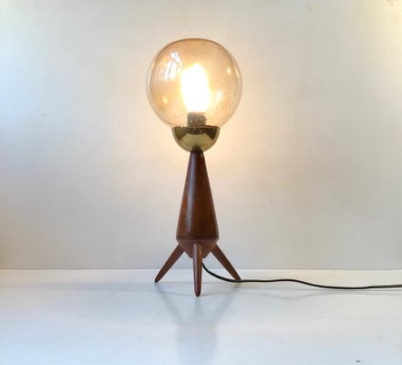 Mid-Century Scandinavian Tripod Table Lamp in Teak and Glass, 1960s-LCR-975991