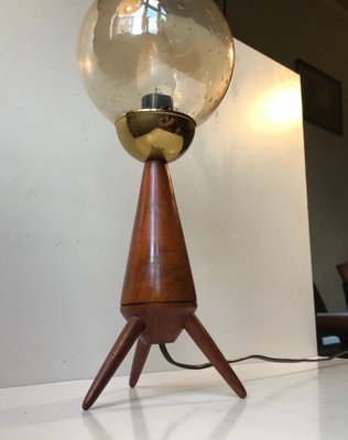 Mid-Century Scandinavian Tripod Table Lamp in Teak and Glass, 1960s-LCR-975991