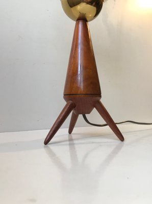 Mid-Century Scandinavian Tripod Table Lamp in Teak and Glass, 1960s-LCR-975991