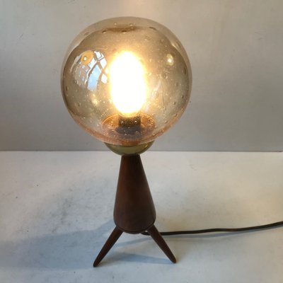 Mid-Century Scandinavian Tripod Table Lamp in Teak and Glass, 1960s-LCR-975991