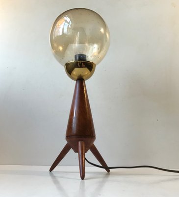 Mid-Century Scandinavian Tripod Table Lamp in Teak and Glass, 1960s-LCR-975991