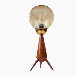 Mid-Century Scandinavian Tripod Table Lamp in Teak and Glass, 1960s-LCR-975991