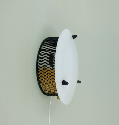 Mid-Century Sconce in Metal Mesh with White Acrylic Shade, 1950s-FH-1720177