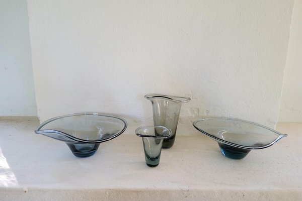 Mid-Century Sculptural Vases attributed to Vicke Lindstrand for Kosta, Sweden, 1950s, Set of 4-UYK-1367544