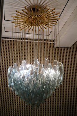 Mid-Century Sea Water Color Murano Glass & Brass Chandelier, 1970s-UH-883337