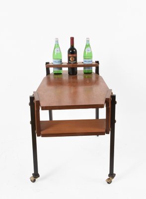 Mid-Century Serving Cart with Teak and Enameled Metal Bottle Holder-JDR-1125570